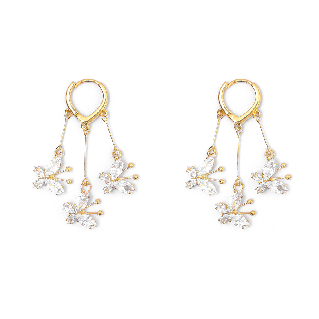 Chic Gold-Toned Butterfly Hoop Earrings With Diamante