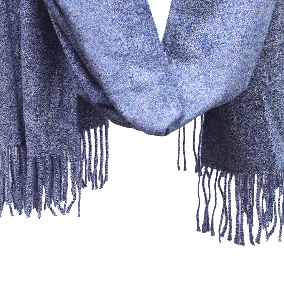 Blue Melange Winter Scarf With Fringes