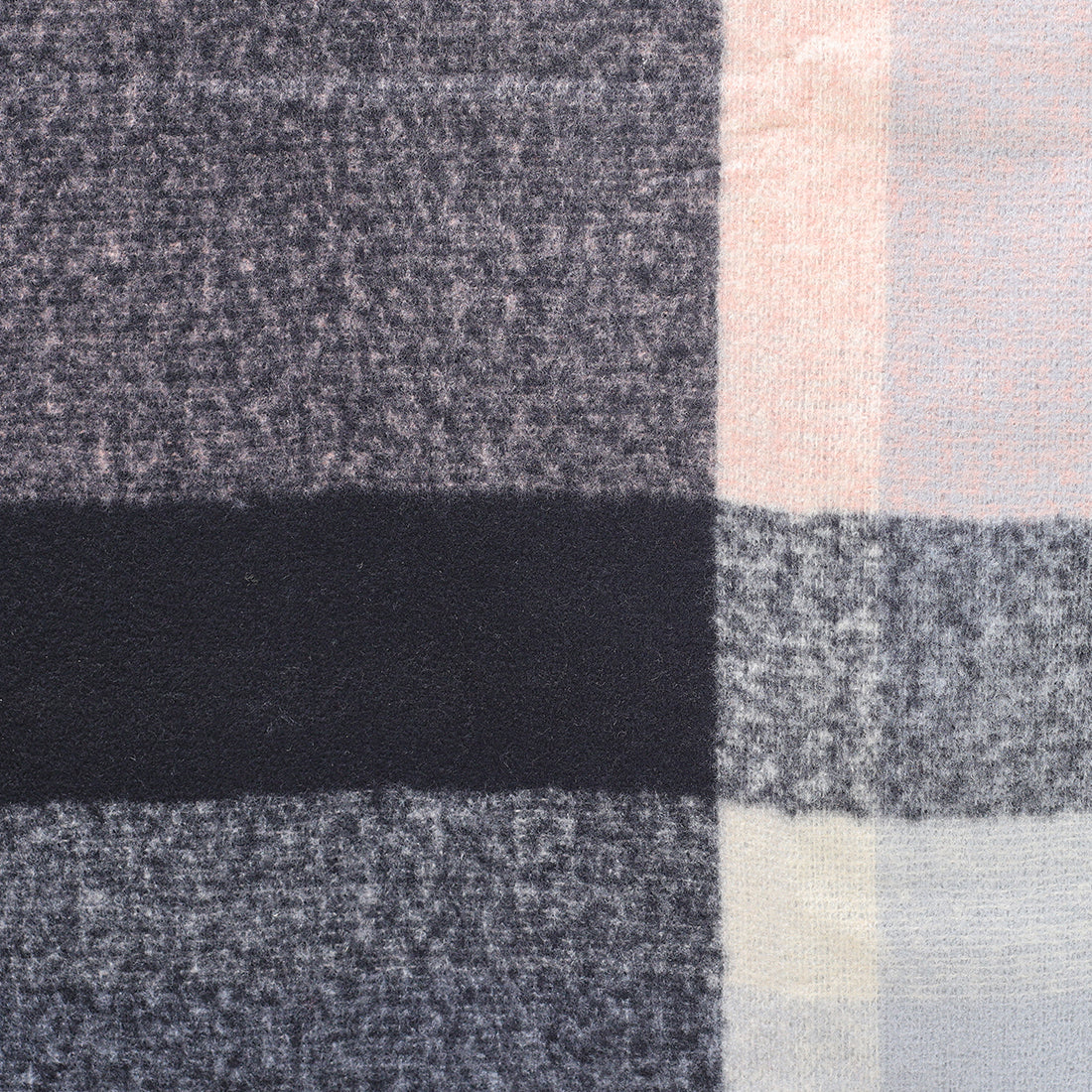 Geometric Winter Scarf In Grey, Black, And Rose With Fringes