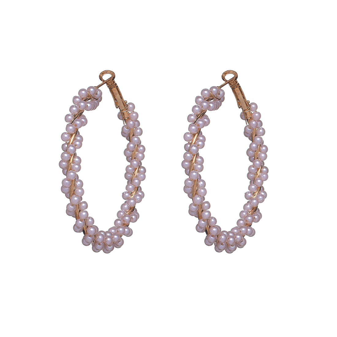 Oversized Pearl Studded Gold-Toned Circular Hoop Earrings