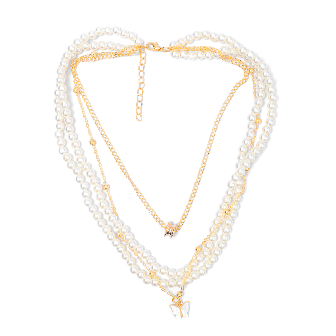 Quadruple-Chain Pearl And Pendant Elegance Necklace