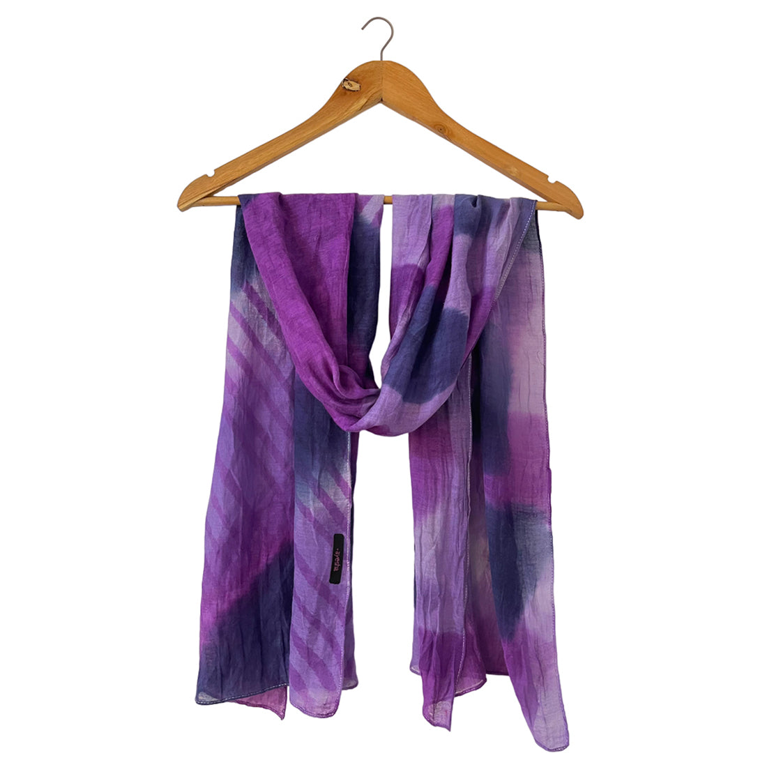 Criss-Cross Striped & Circular Patches Violet & Dark Blue Ombre Silk-Cotton Blend Crinkle Effect Scarf