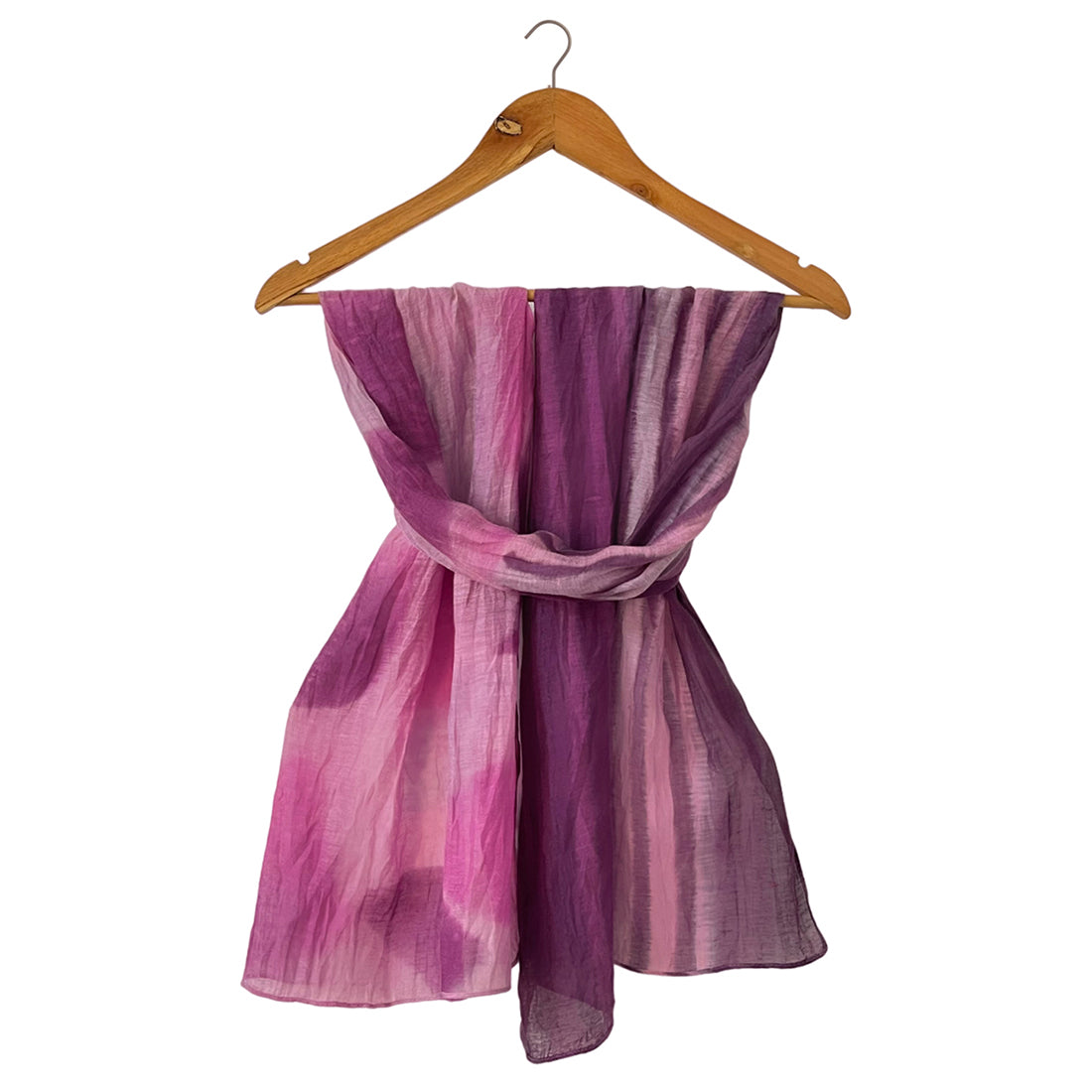 Criss-Cross Striped & Circular Patches Pink & Dark Purple Ombre Silk-Cotton Blend Crinkle Effect Scarf