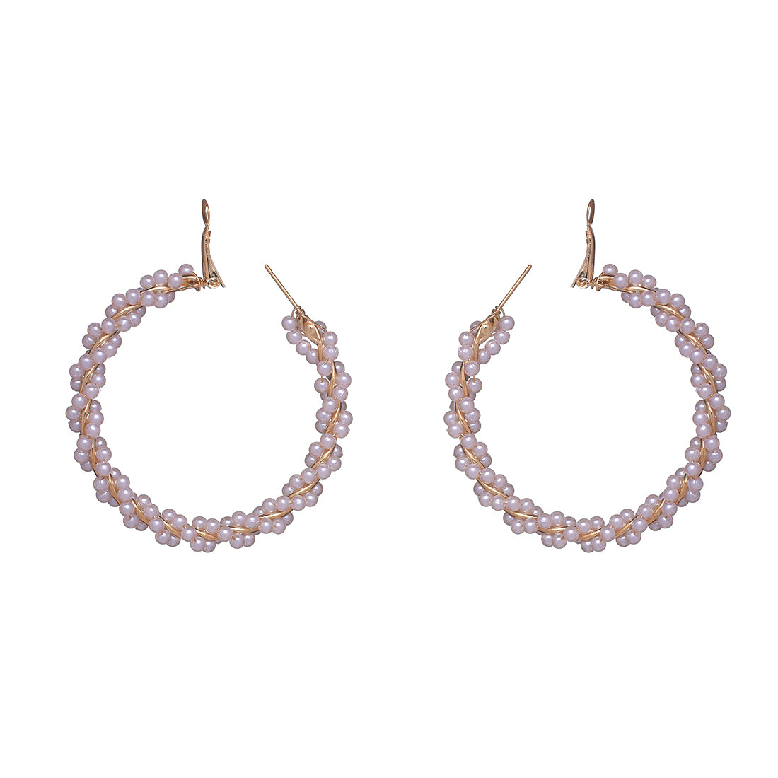 Oversized Pearl Studded Gold-Toned Circular Hoop Earrings