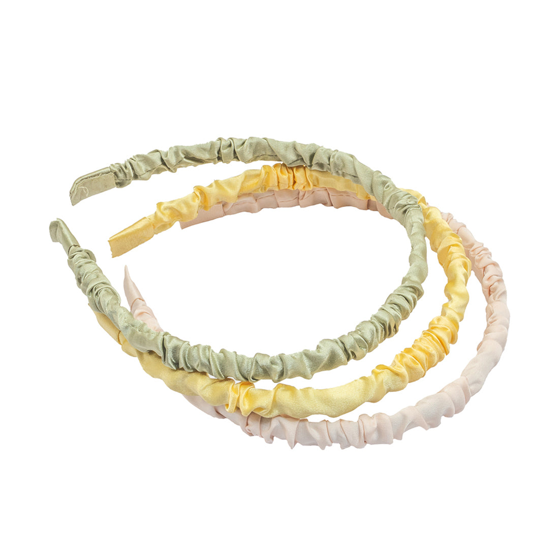 Set of 3 Pastel Green, Yellow & Pink Scrunched Satin Hair Bands