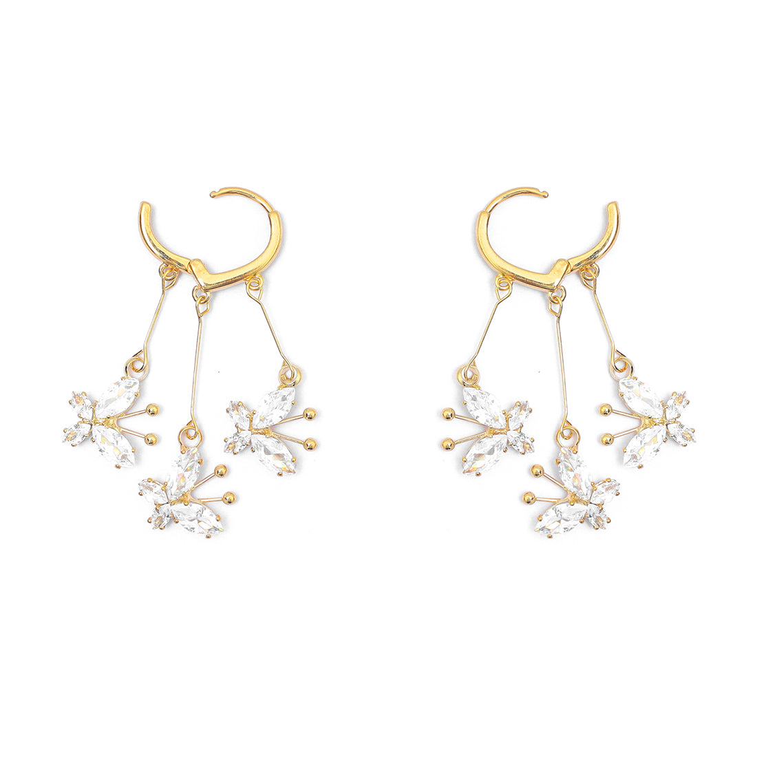Chic Gold-Toned Butterfly Hoop Earrings With Diamante