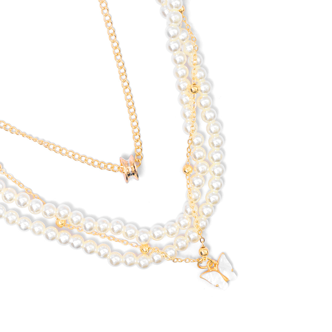 Quadruple-Chain Pearl And Pendant Elegance Necklace
