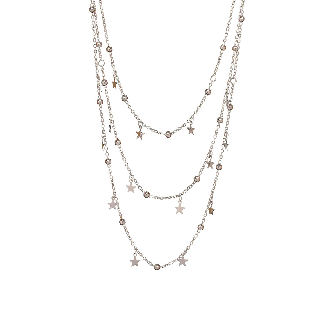 Contemporary Triple Layer Silver Party Necklace