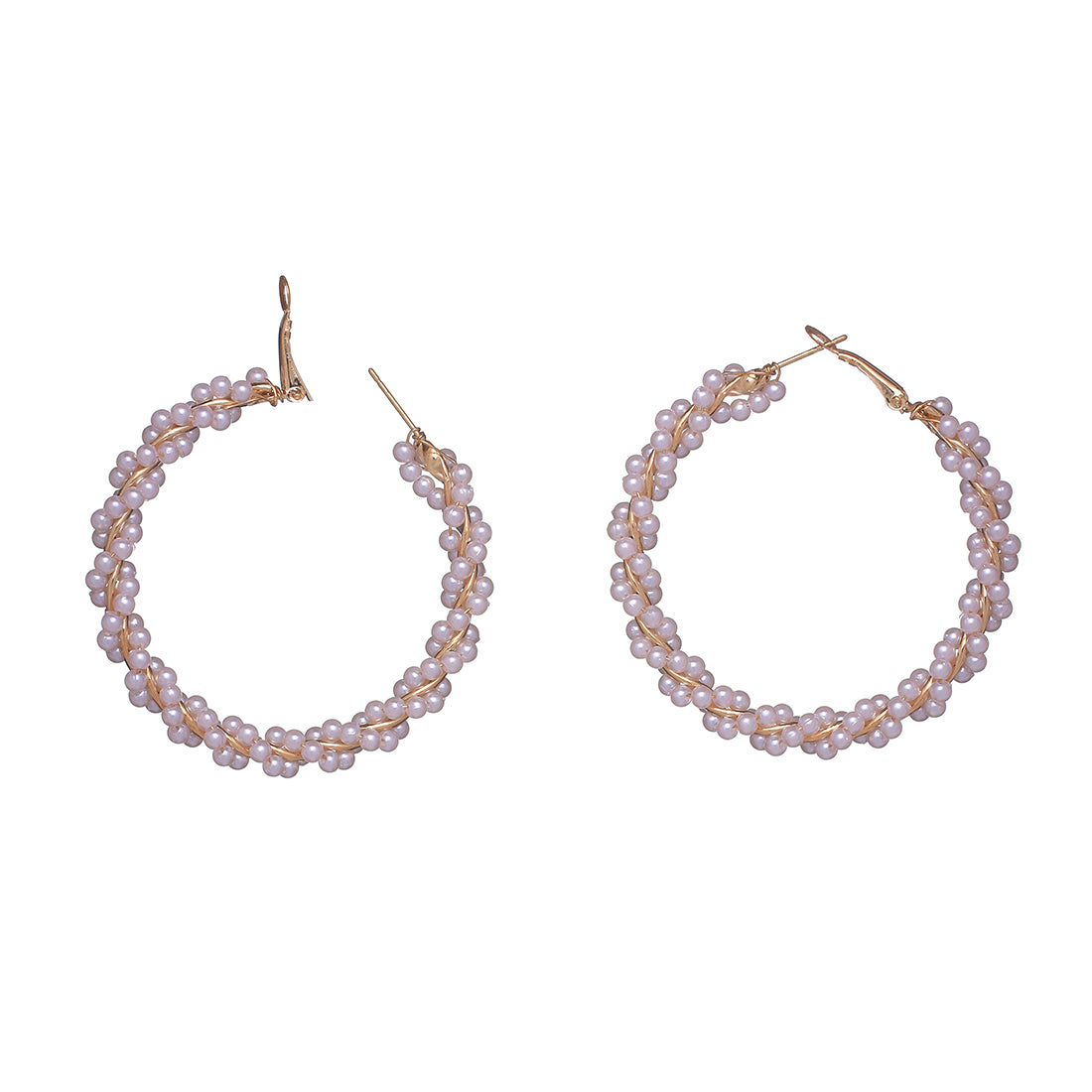 Oversized Pearl Studded Gold-Toned Circular Hoop Earrings