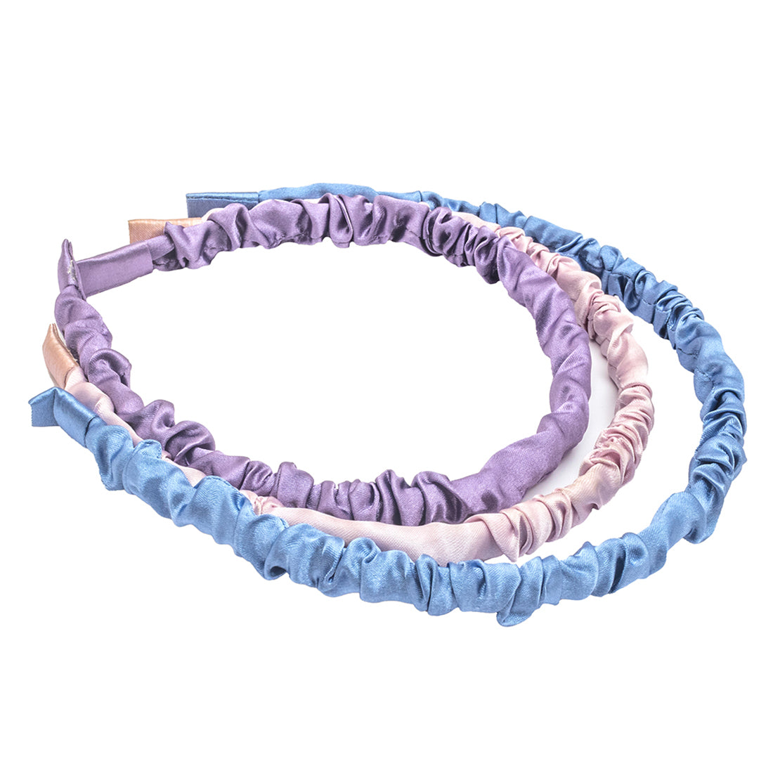 Set of 3 Blue, Violet & Purple Scrunched Satin Hair Bands