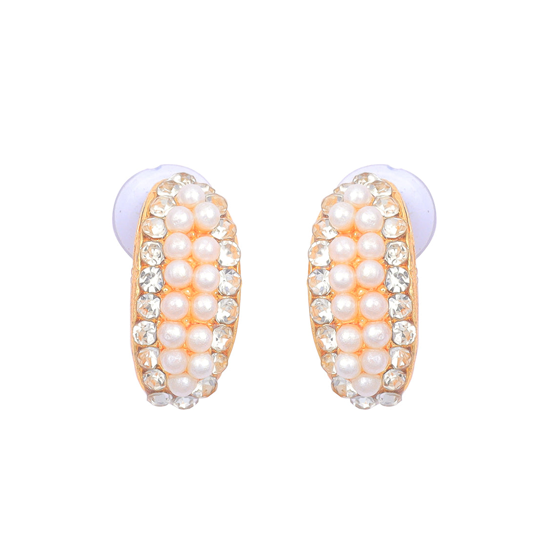 Gold-Toned Half Hoops With Diamante And Seed Pearls