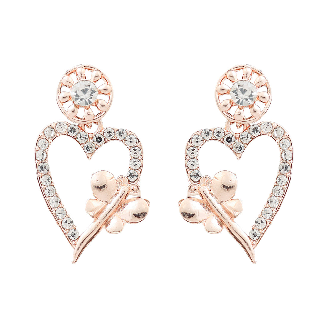 Elegant  Rose Gold Filigiri Diamonti  Studs With Heart Butterfly Earrings.