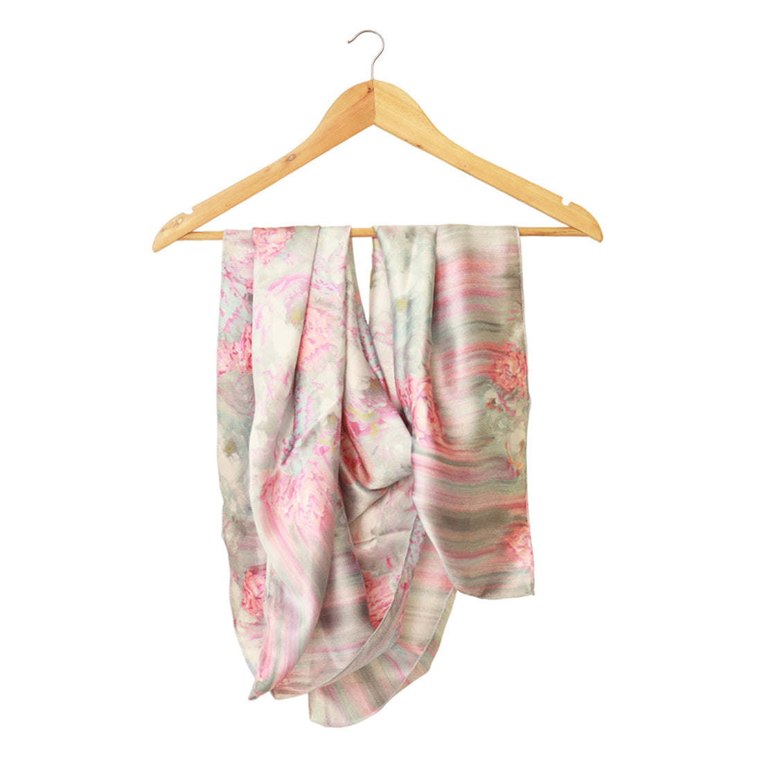 Flower Printed Multipurpose Satin Scarf in Grey and Pink for Daily and Party purpose for Women