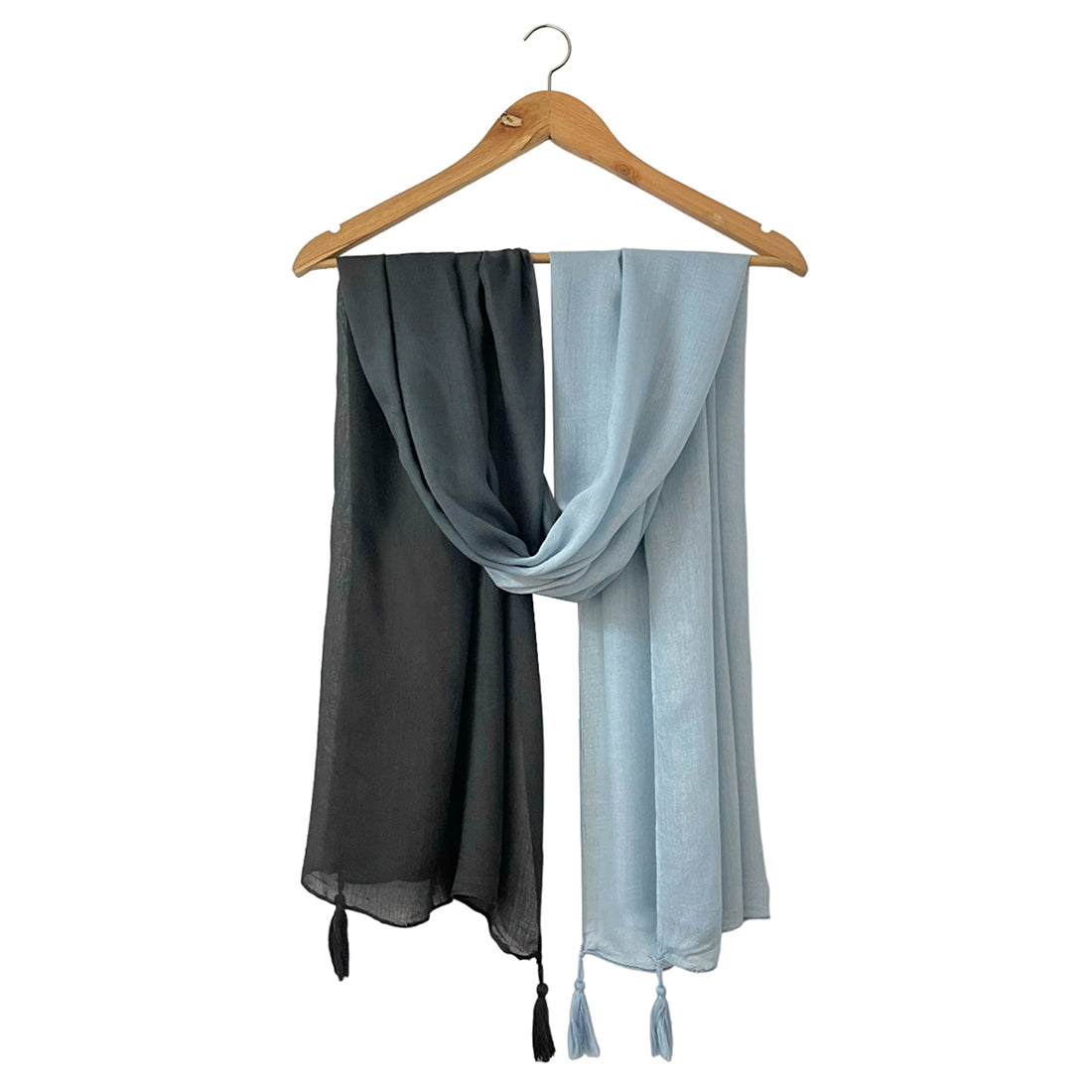 Black & Grey Ombre Double Shaded Viscose Scarf with Corner Tassels