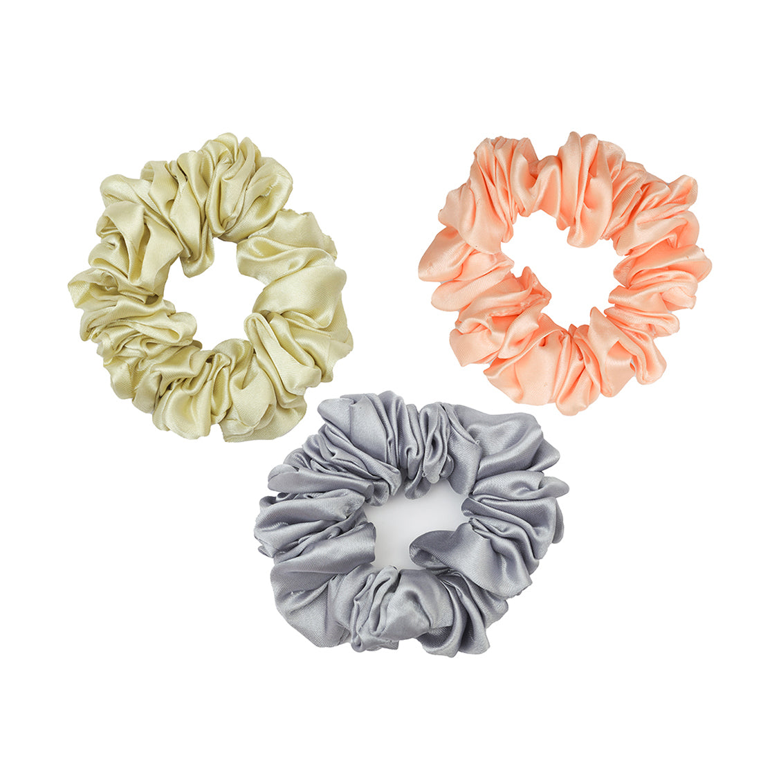 Set Of Three Multicolor Stylish Satin Scrunchie Hair Ties