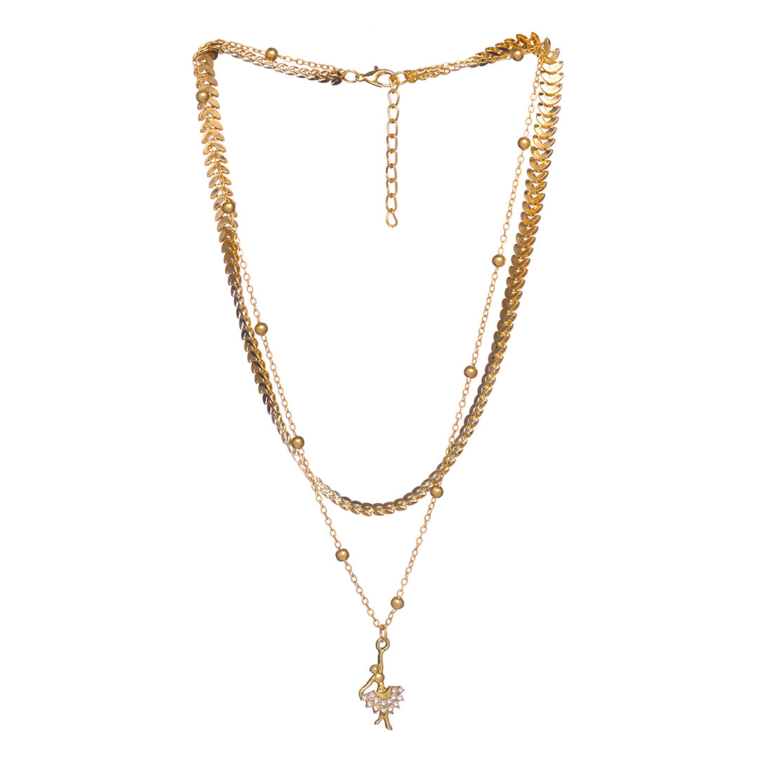 Two-Layered Gold Necklace With Ballerina Pendant And Diamonti