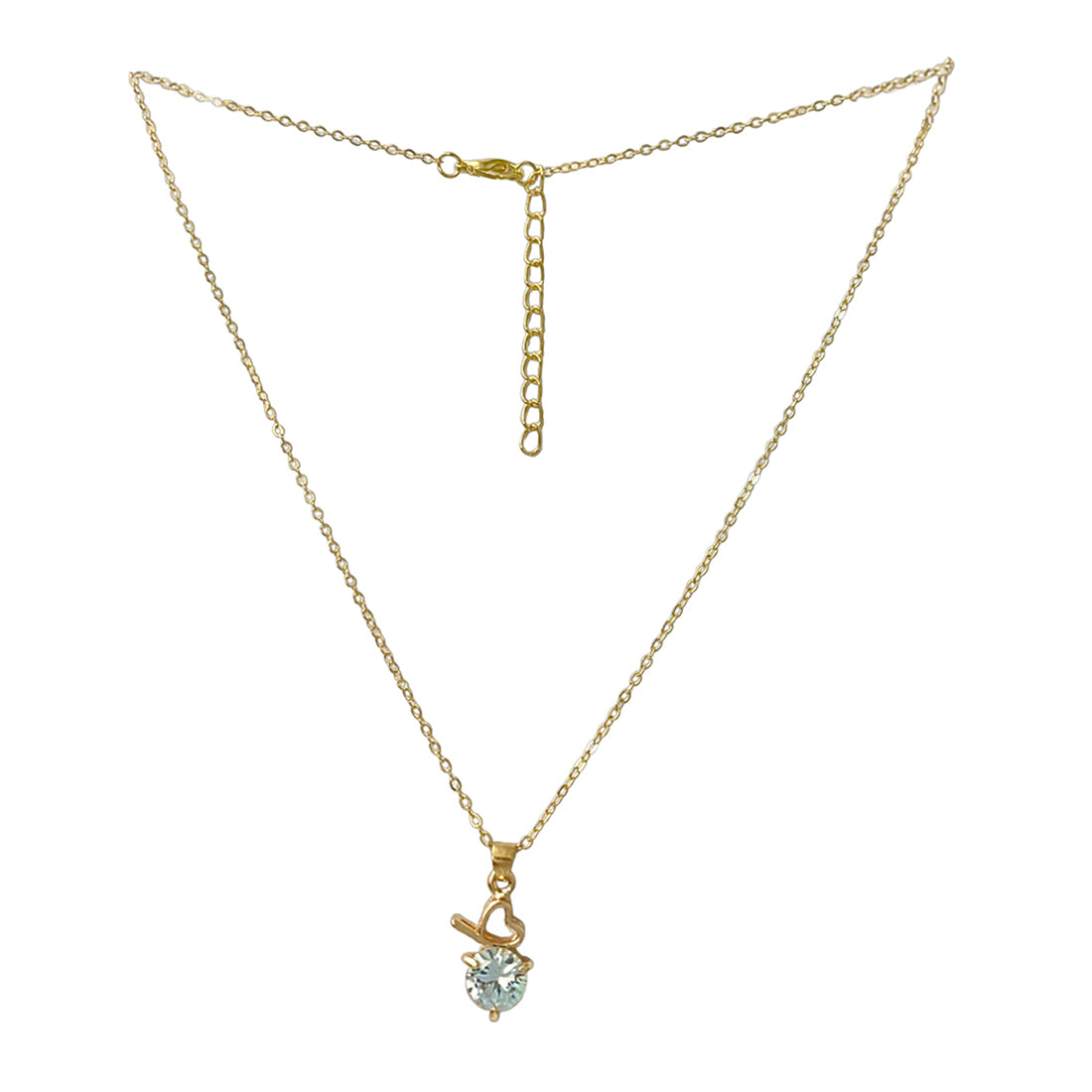 Mini Heart & Diamante Stud Pendant Gold-Toned Necklace
