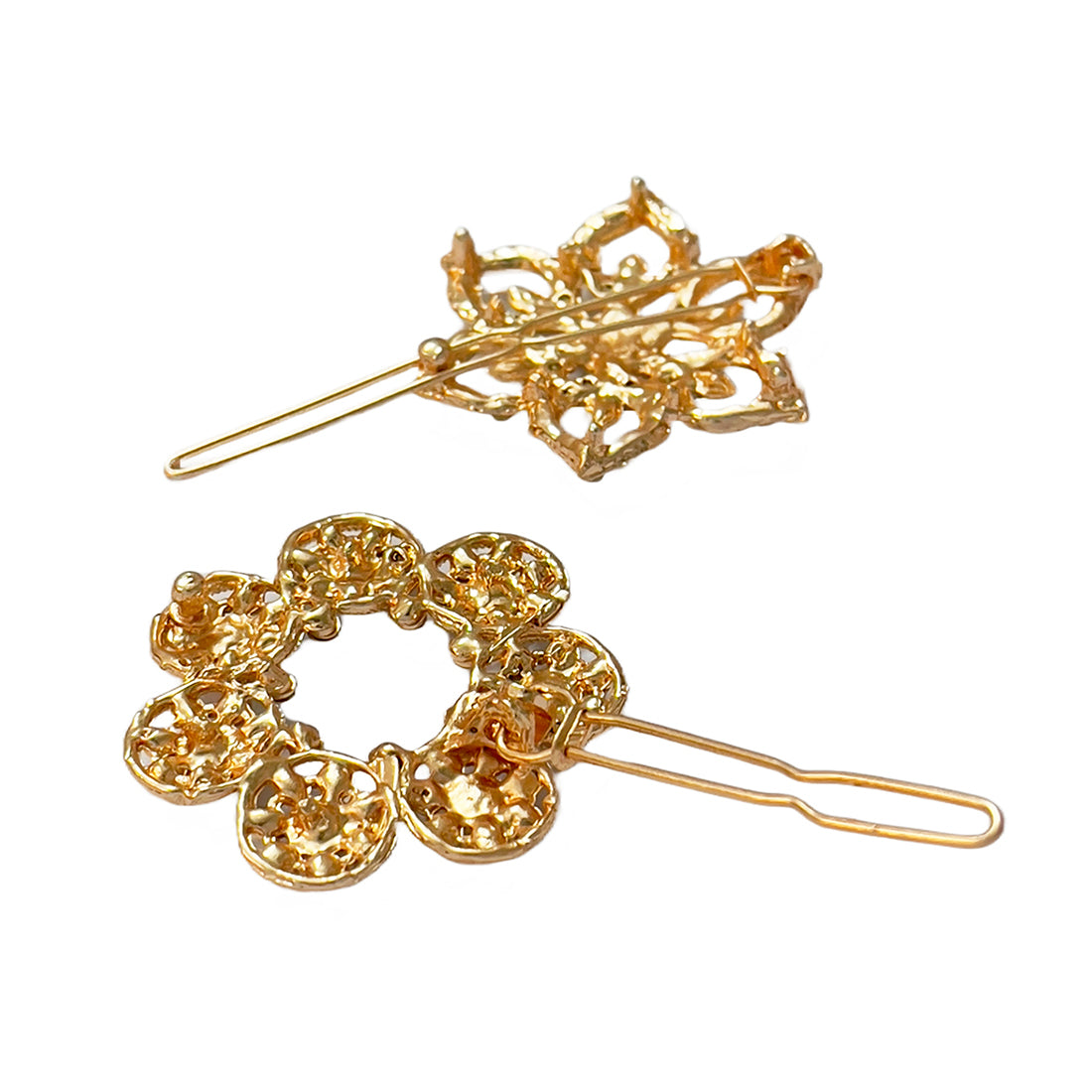 Sparkling Set Of 2 Rose Gold Flower Side Clips With Diamantes