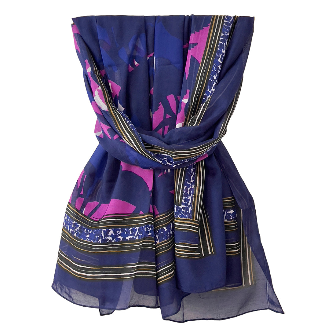 Navy Blue Multicolor Abstract Printed Modal Scarf