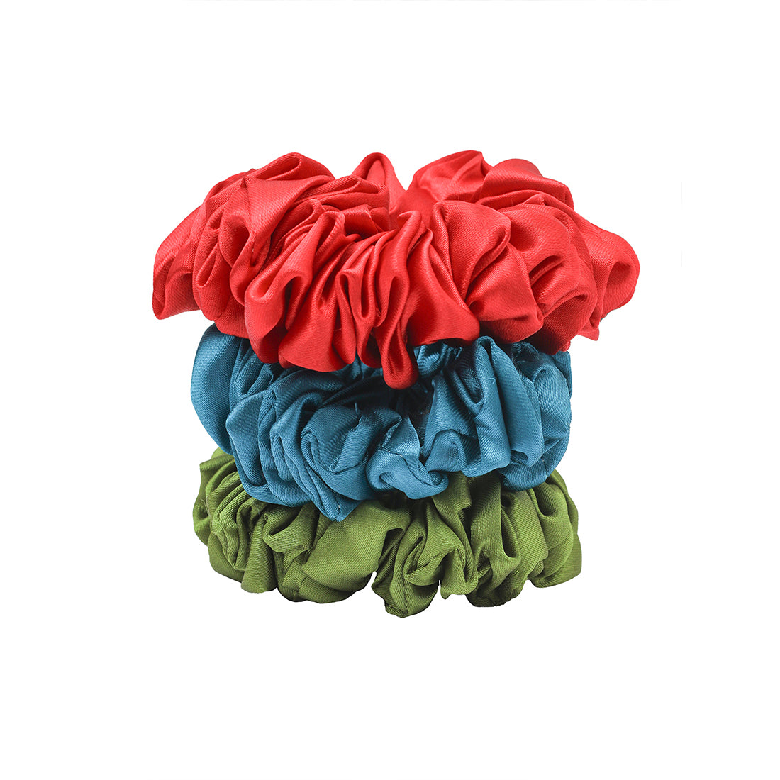Set Of Three Multicolor Colorful Satin Scrunchies Hair Ties