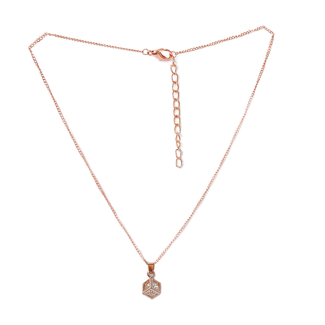 Cube Diamante Mini Pendant Rose-Gold Toned Dainty Necklace