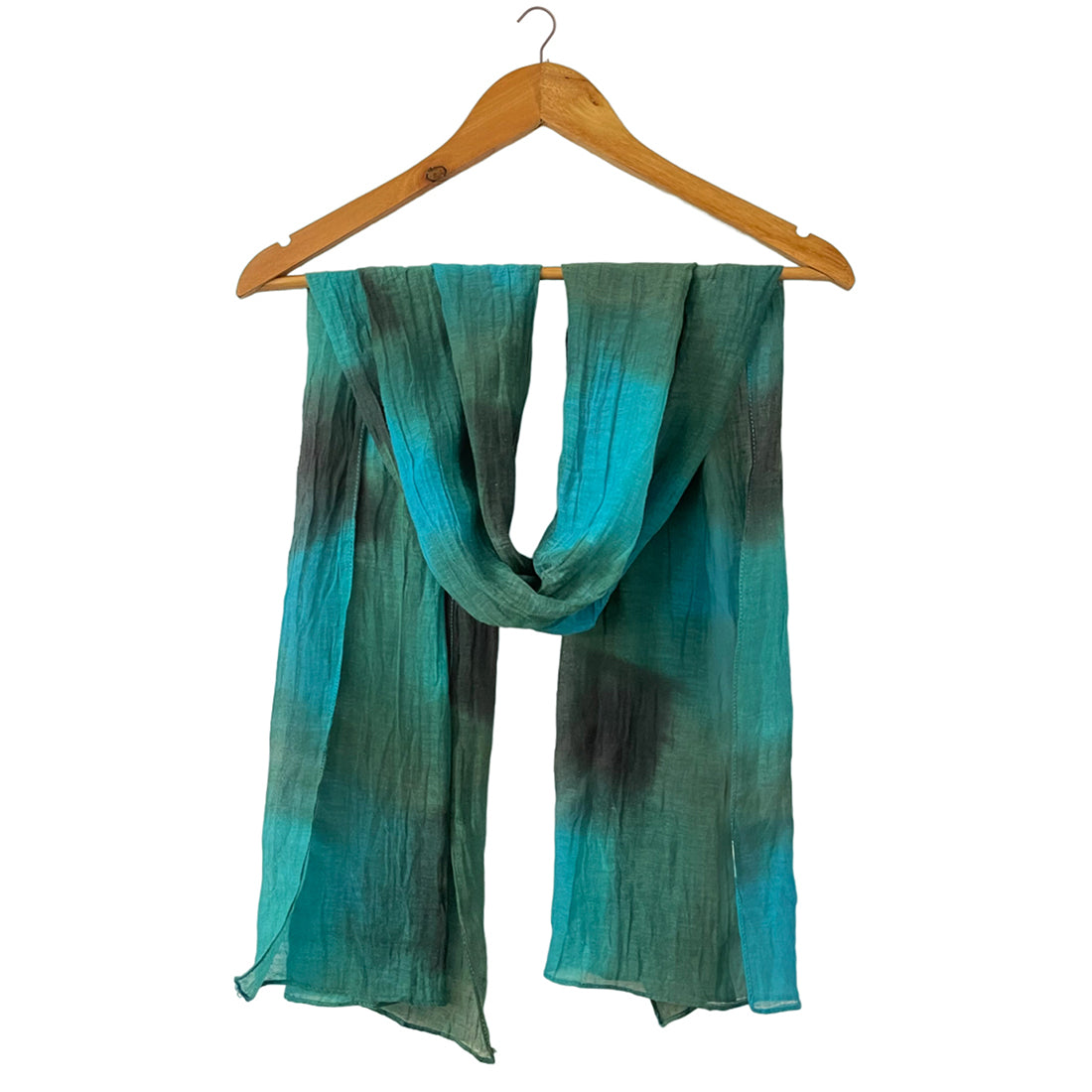 Shades of Green Ombre Patches Silk-Cotton Blend Crinkle Effect Scarf