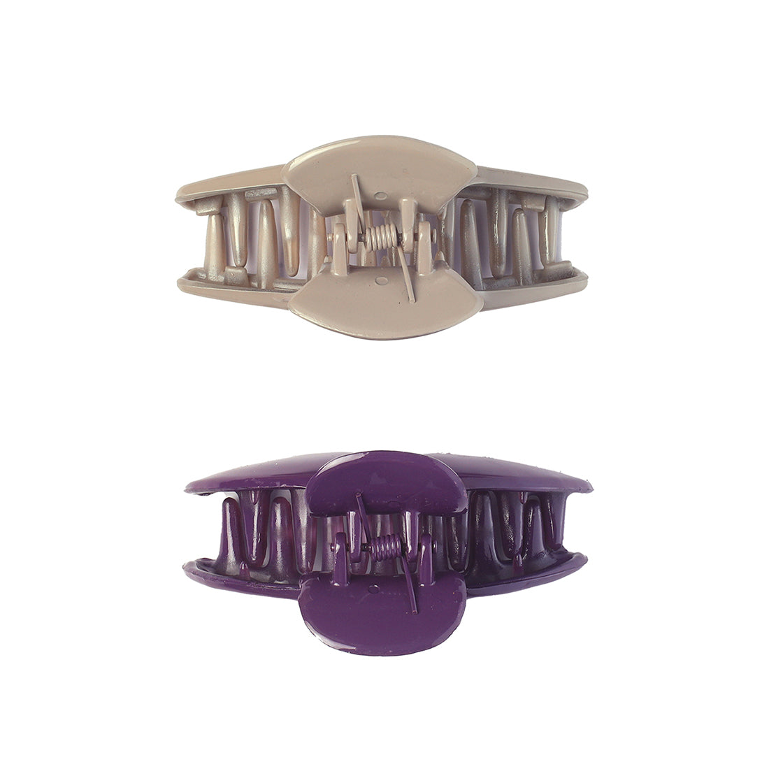 Set of Two Classic Beige & Purple Claw Clutch Clips