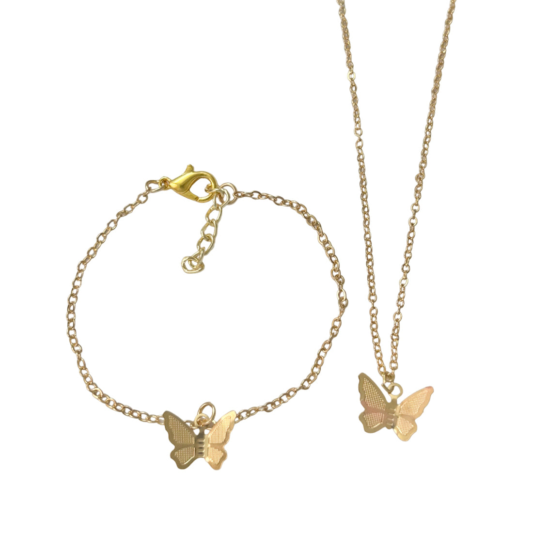 Set of 2 Butterfly Pendant Gold-Toned Necklace & Bracelet