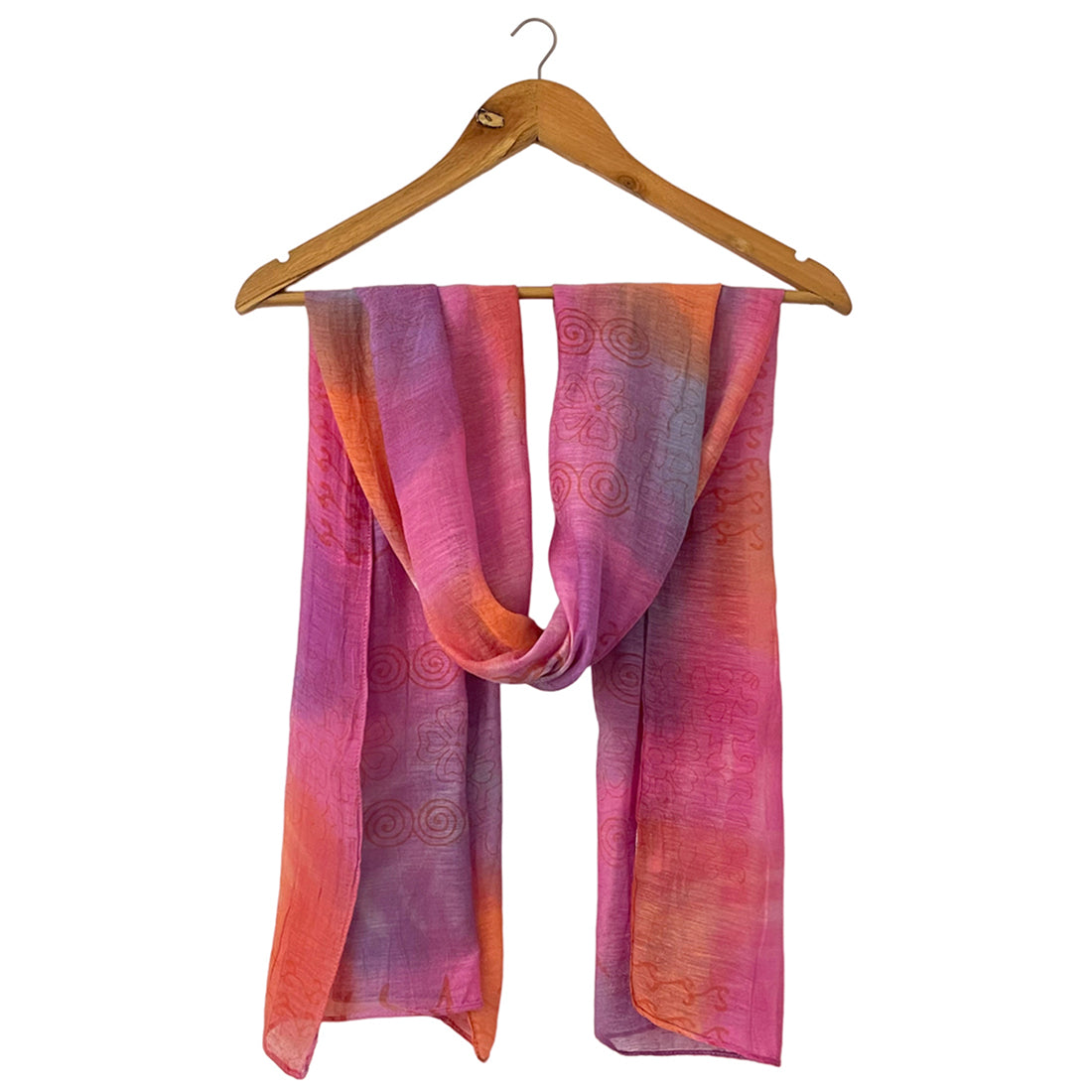Shades of Pink & Orange Ombre Square Patches Silk-Cotton Blend Crinkle Effect Scarf