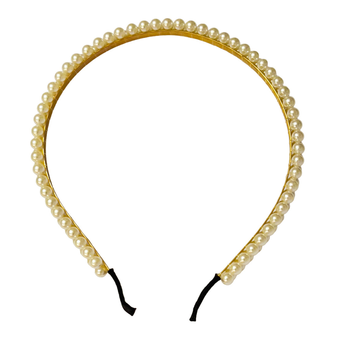 White Pearls Studded with Gold Wire Wrapped Gold-Toned Hairband