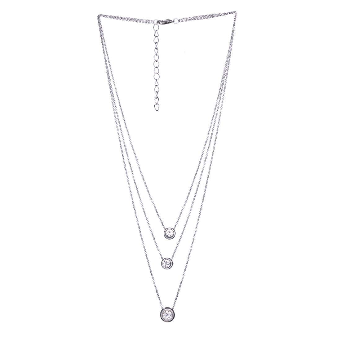 Three-Layered Silver Diamond-Accented Small Round Pendant Necklace