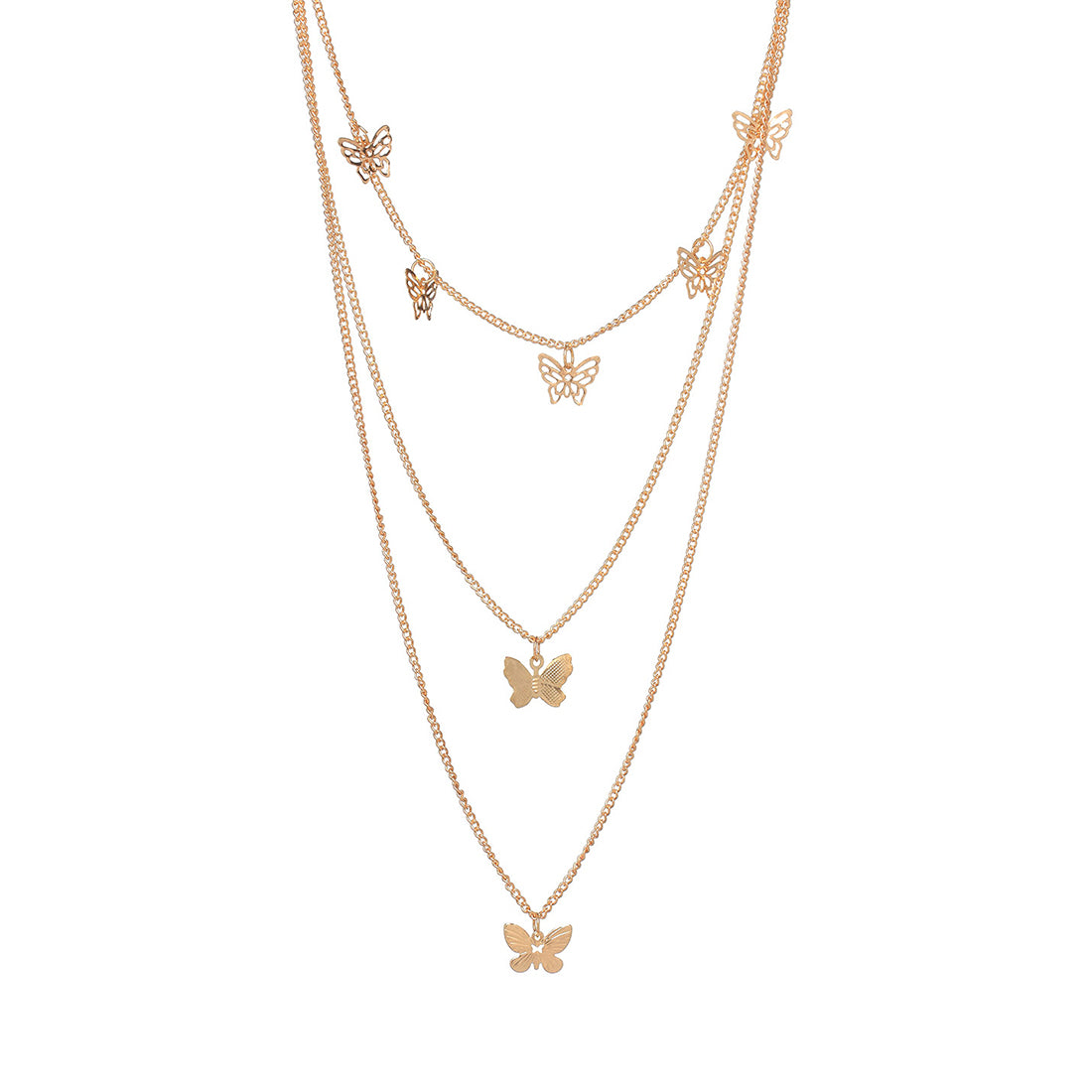 Triple Layer Gold Necklace - Multiple Flying Butterflies