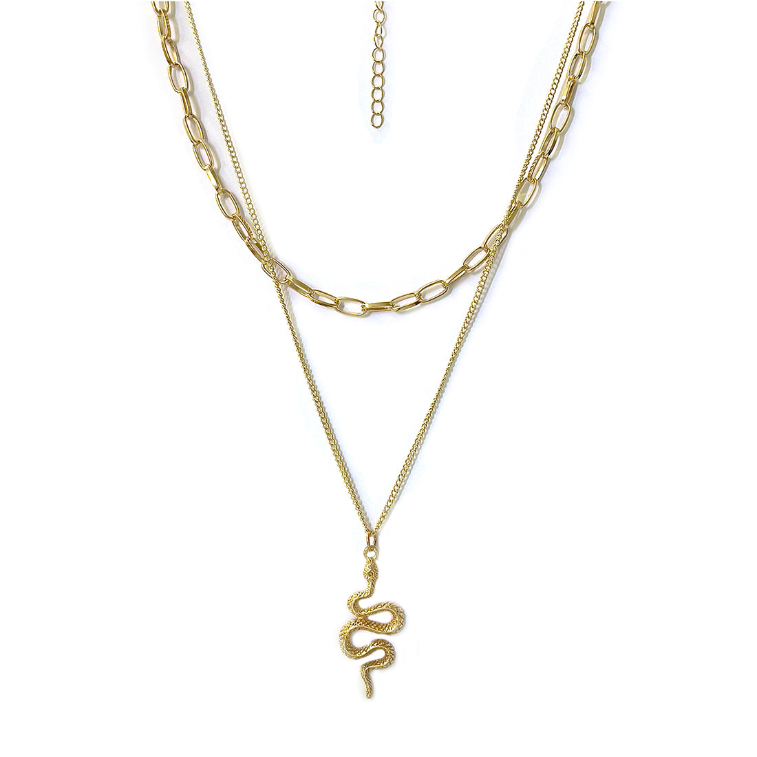 Chunky Chain-Link Snake Pendant Gold-Toned Multi-Layered Necklace