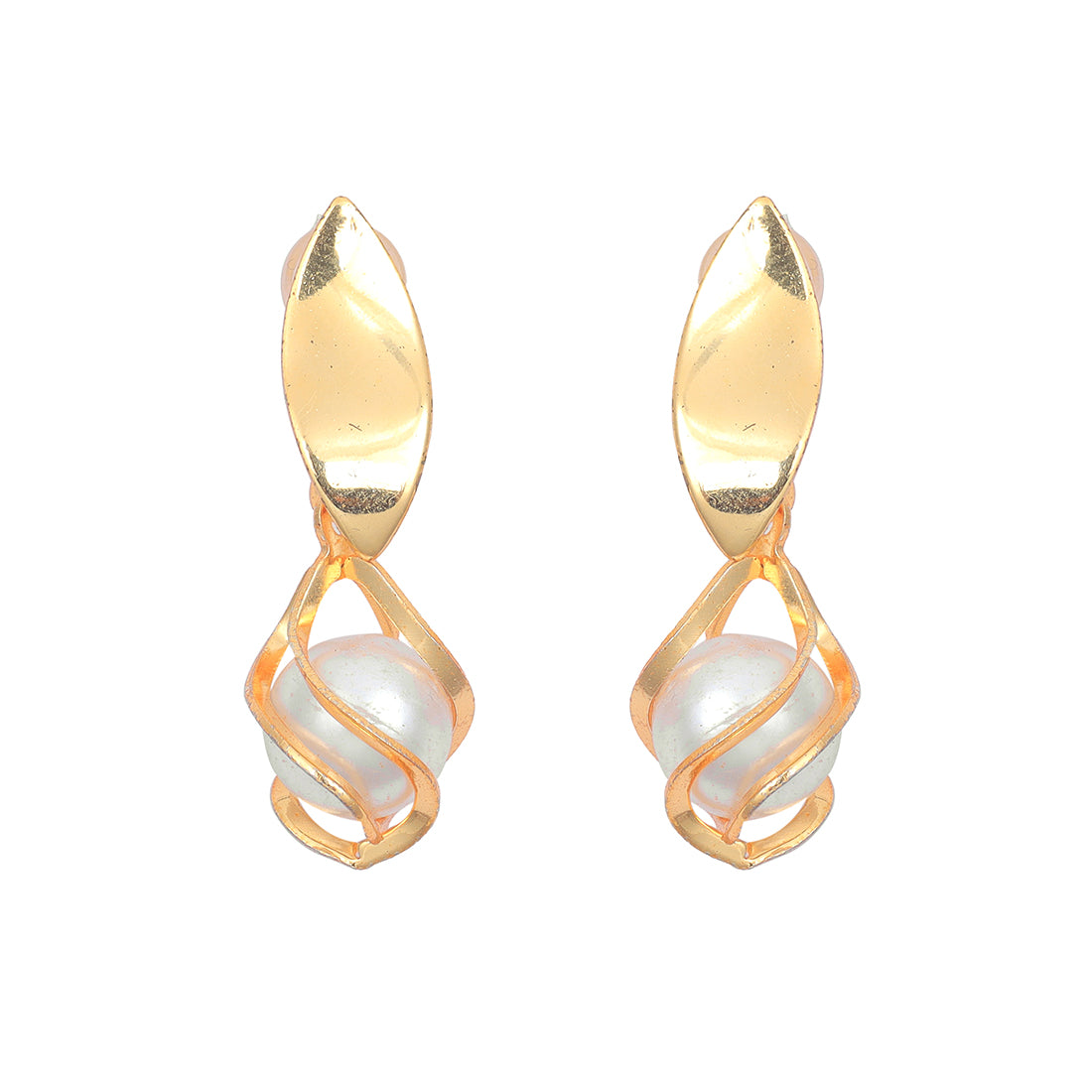 Sophisticated Gold-Toned Earrings With A Single, Elegant Pearl Drop.