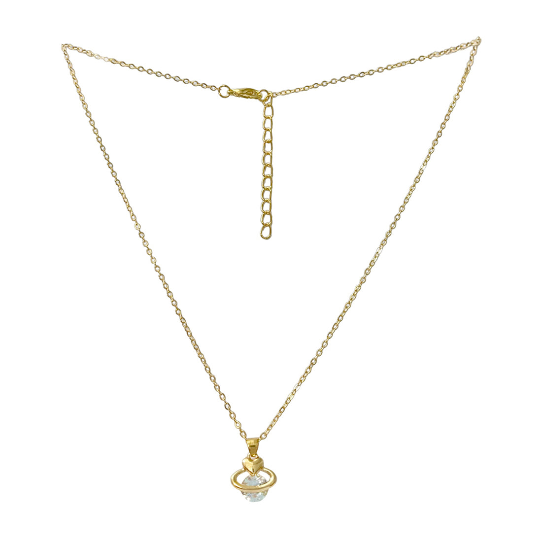 Ayesha Mini Love Planet with Diamante Stud Pendant Gold-Toned Necklace