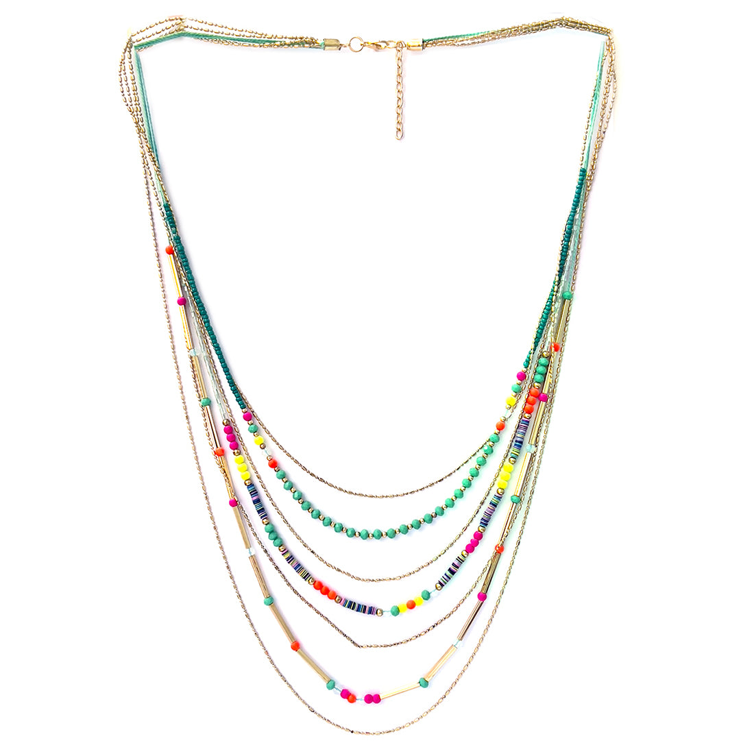 Multicolored Beaded with Dainty Chains Boho Party Multilayered Necklace for women