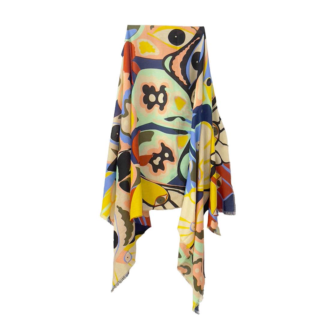 Multicolor Color-Blocked Evil Eye, Butterfly Patterns Abstract Printed Big Viscose Scarf