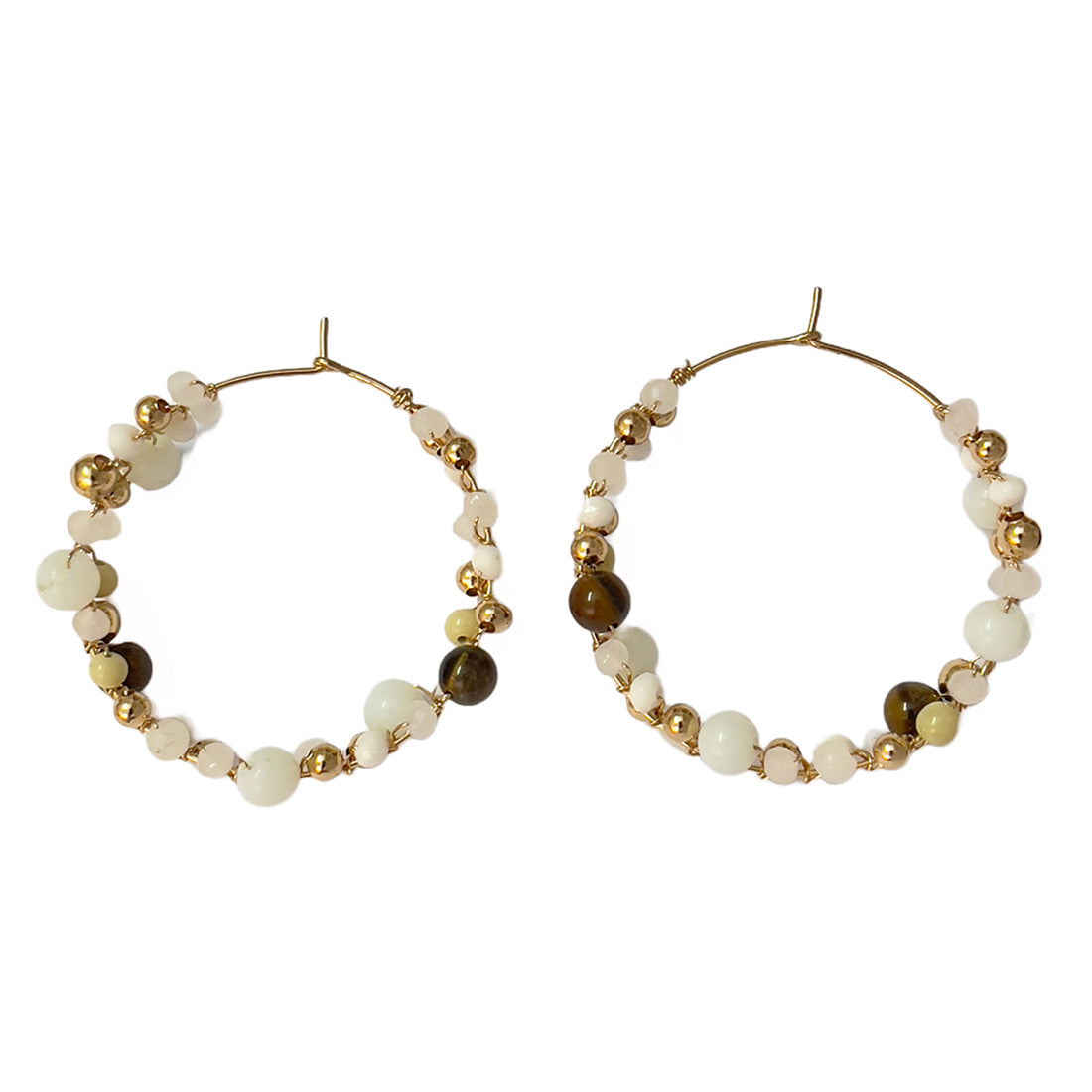 White and Gold Color Oversized Beaded Boho Hoop Earrings for Women
