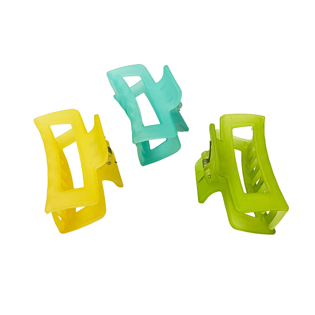 Set of 3 Oversized Neon Green, Yellow & Blue Rectangular Matte Finish Hair Clutch Claw Clips