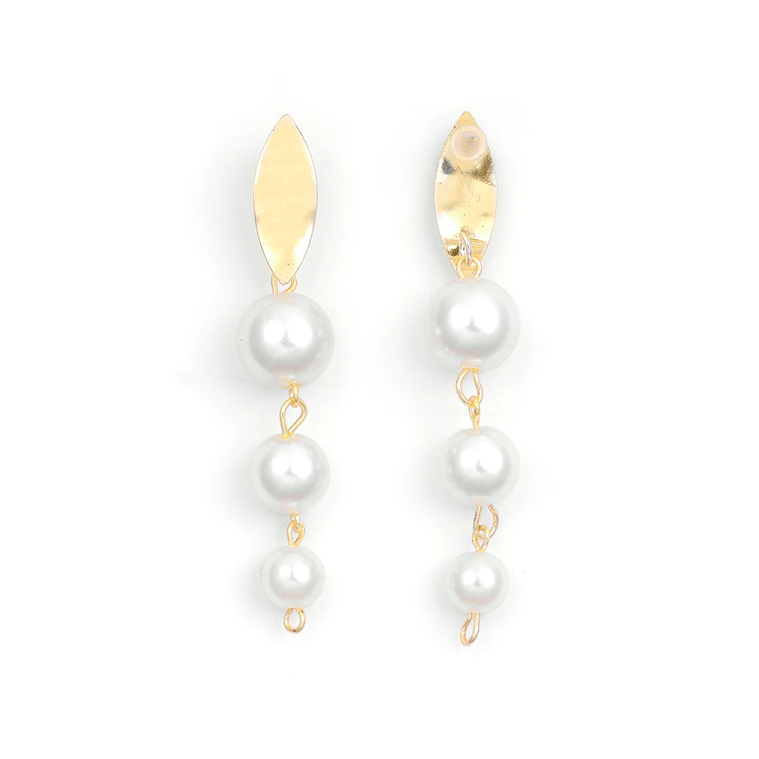 Elegant Gold-Toned Earrings Featuring A Trio Of Lustrous Pearl Drops.