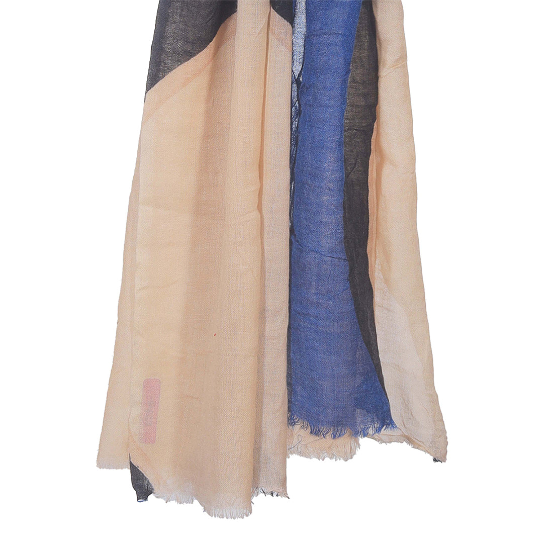 Ayesha Modern Thin Wool Scarf with Geometric Design: Black, Beige, Blue