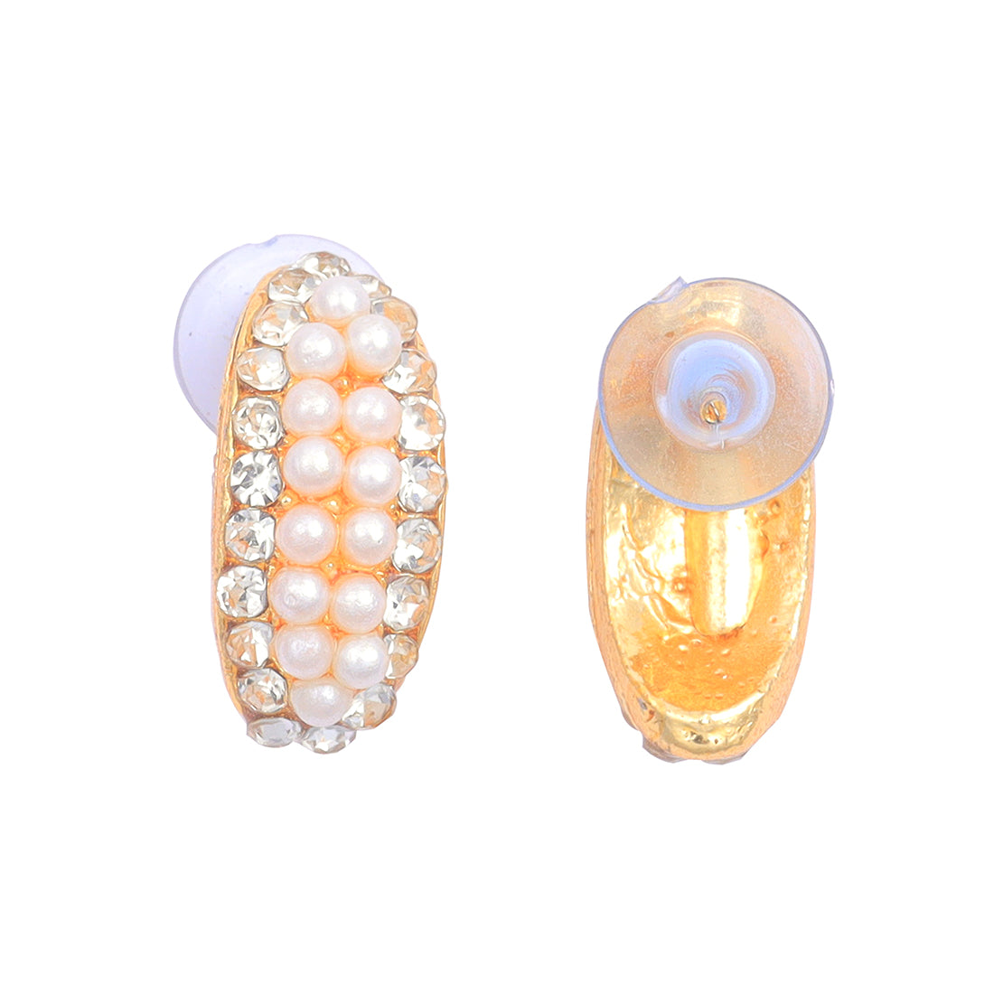 Gold-Toned Half Hoops With Diamante And Seed Pearls