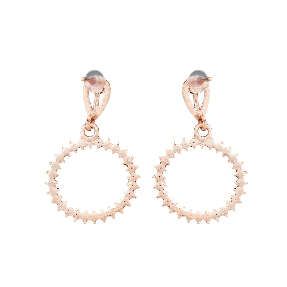 Elegant Contemporary Rose Gold Diamante Studded & Metallic Oval-Shaped Drop Earring