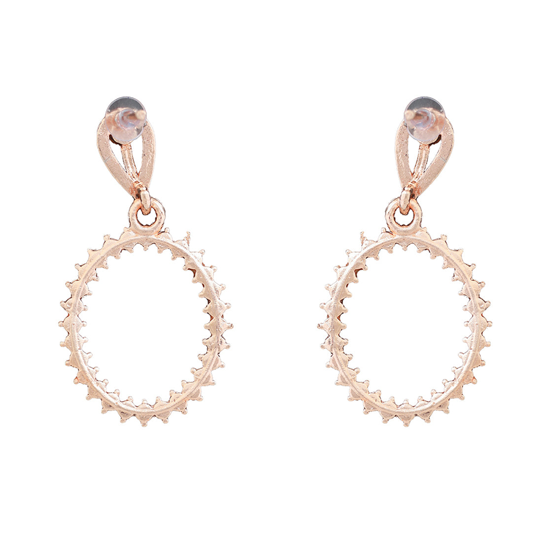 Elegant Contemporary Rose Gold Diamante Studded & Metallic Oval-Shaped Drop Earring