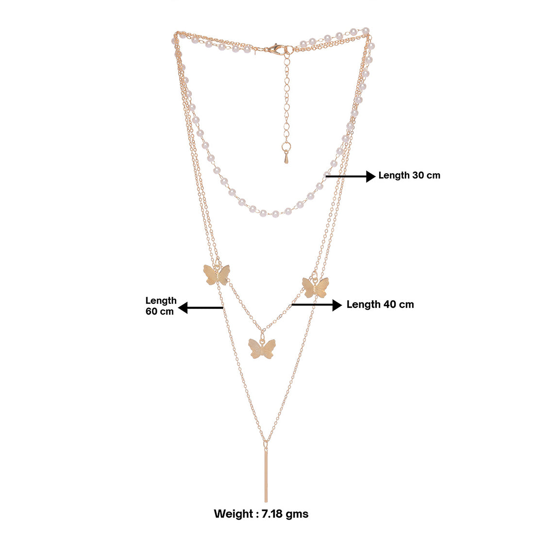 Trendy Butterfly Pendants Three Layered Gold Necklace with Pearls Chain