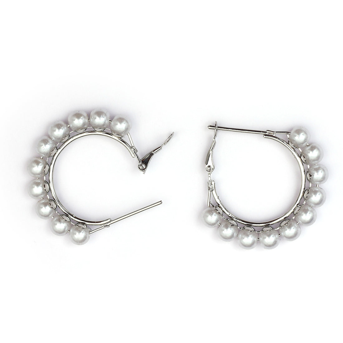 Set Of 2 Silver And Rose Gold Pearl Hoop  Earrings Set