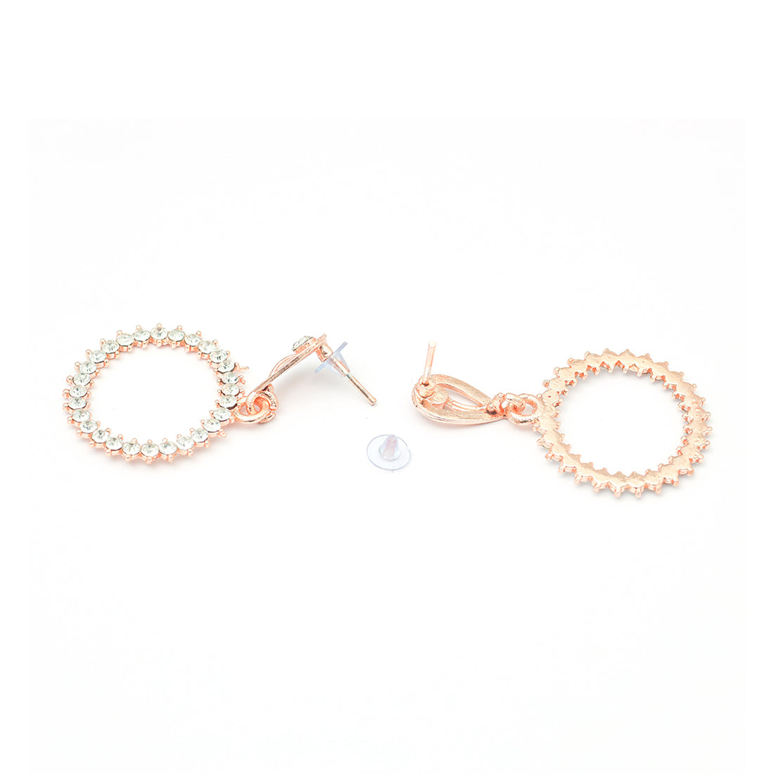 Elegant Contemporary Rose Gold Diamante Studded & Metallic Oval-Shaped Drop Earring