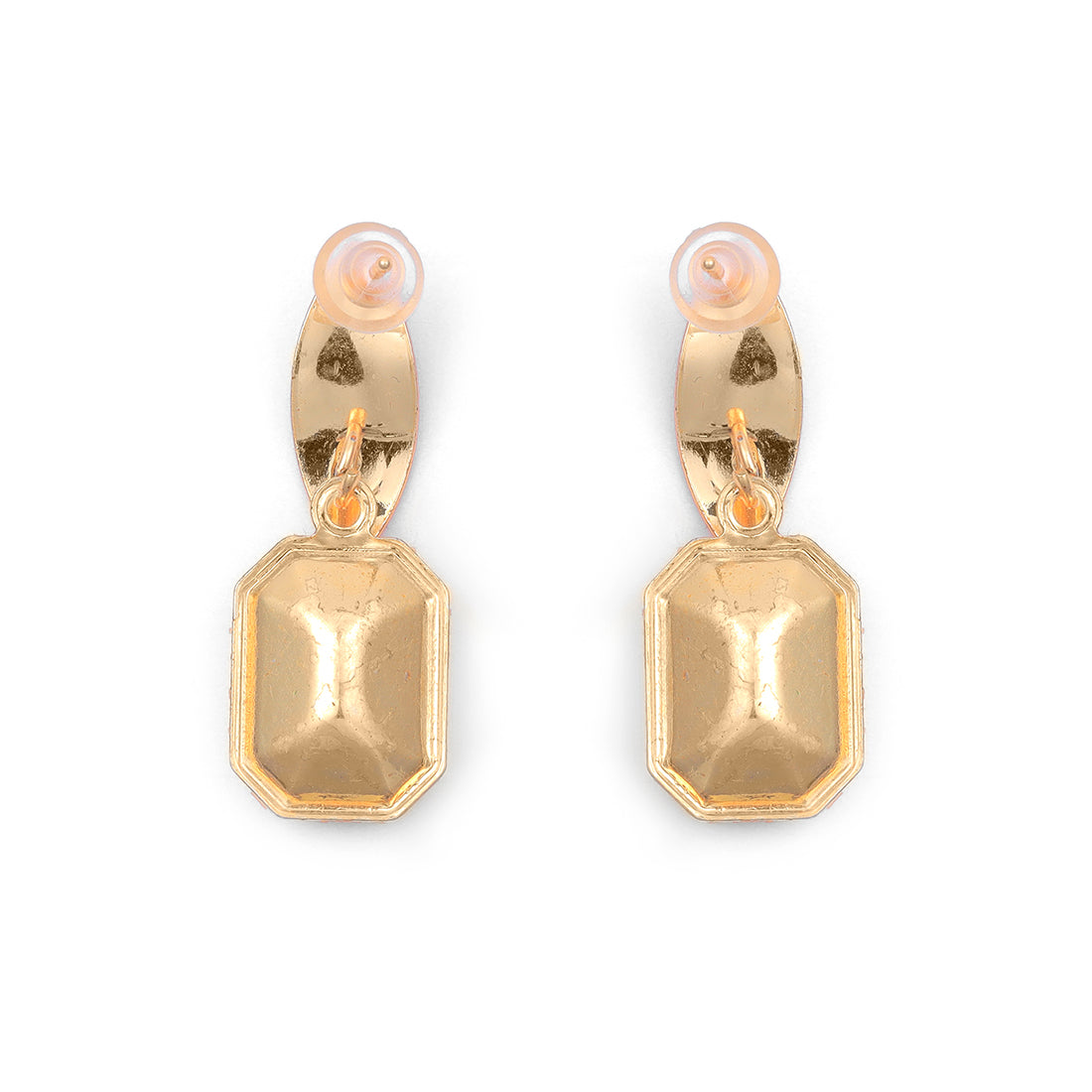 Elegant Gold-Toned Stud Earrings Featuring A Dazzling Square Rhinestone Drop.