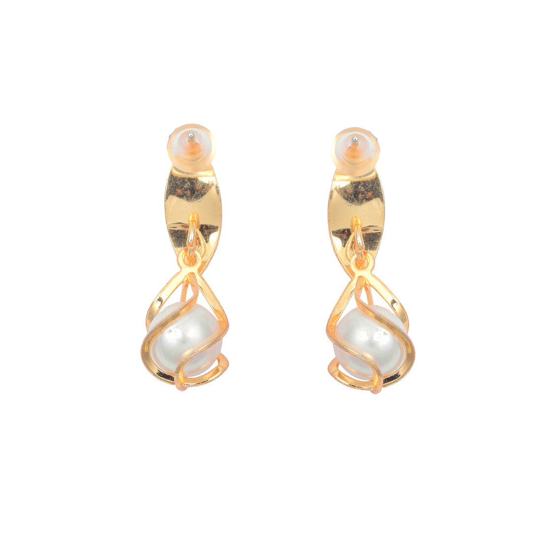 Sophisticated Gold-Toned Earrings With A Single, Elegant Pearl Drop.
