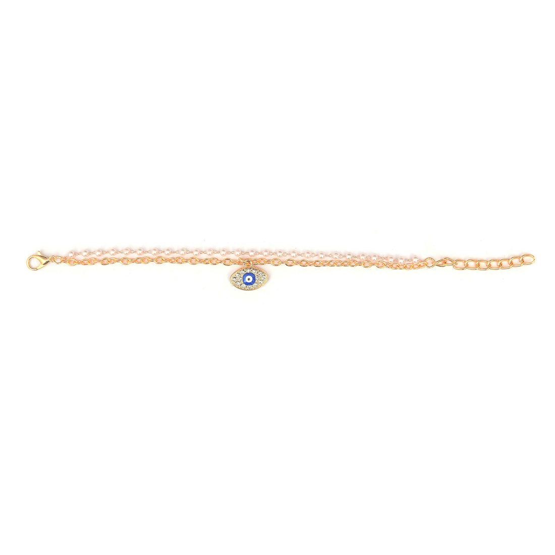 Two-Layer Seed Pearl And Chain Bracelet With Diamante Evil Eye